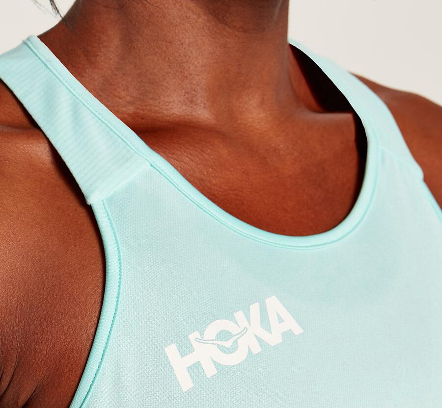 Hoka One One Tops Womens Blue - Performance Tank - 14259GHTV